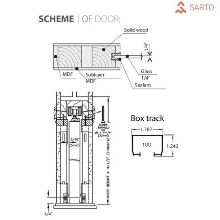 Sartodoors Sliding French Pocket Door 24 x 96in, Quadro 4113 Matte Black Frosted Glass, Kit Trims Rail Hardware QUADRO4113PD-BLK-2496